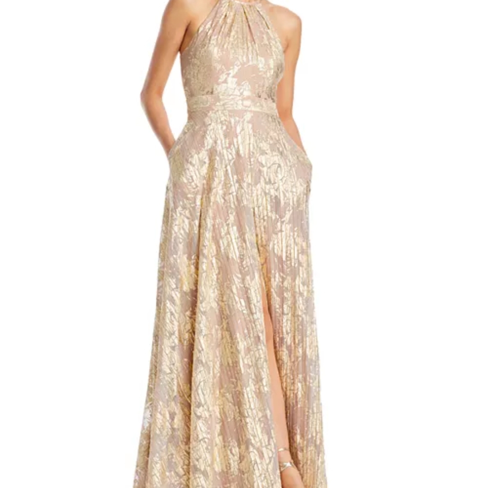 Aqua Gold Floral Maxi Dress